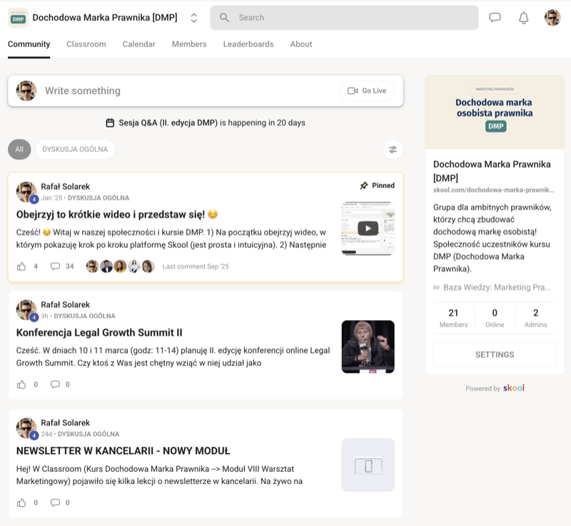 Platforma Skool — społeczność DMP